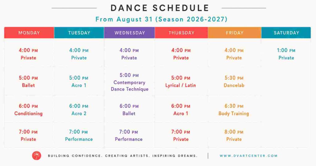 D&V art center Schedule 2026-2027